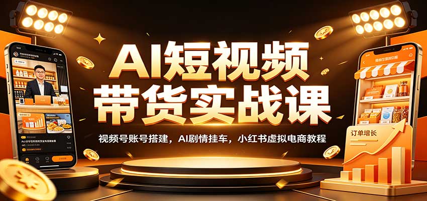AI短视频带货实战课：视频号账号搭建，AI剧情挂车，小红书虚拟电商教程-佰因轻创网