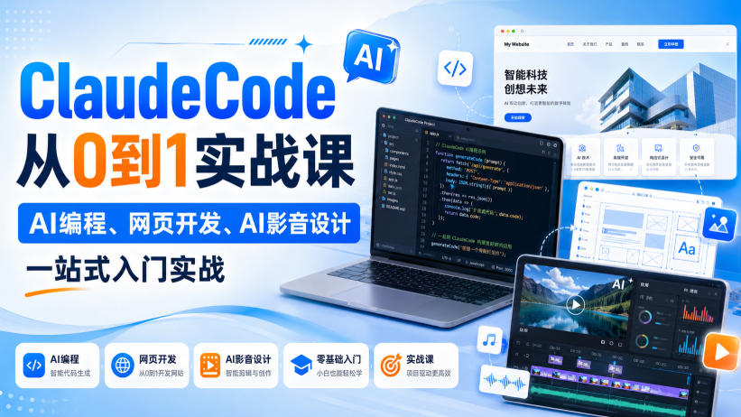 ClaudeCode从0到1实战课，AI编程、网页开发、AI影音设计一站式入门实战-佰因轻创网