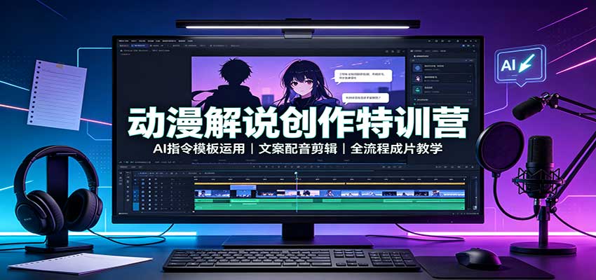 动漫解说创作特训营：AI指令模板运用，文案配音剪辑，全流程成片教学-佰因轻创网