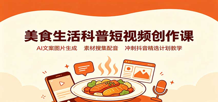 美食生活科普短视频创作课：AI文案图片生成，素材搜集配音，冲刺抖音精选计划教学-佰因轻创网