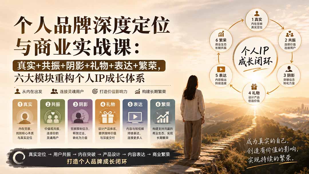 个人品牌深度定位与商业实战课：真实+共振+阴影+礼物+表达+繁荣，六大模块重构个人IP成长体系-佰因轻创网