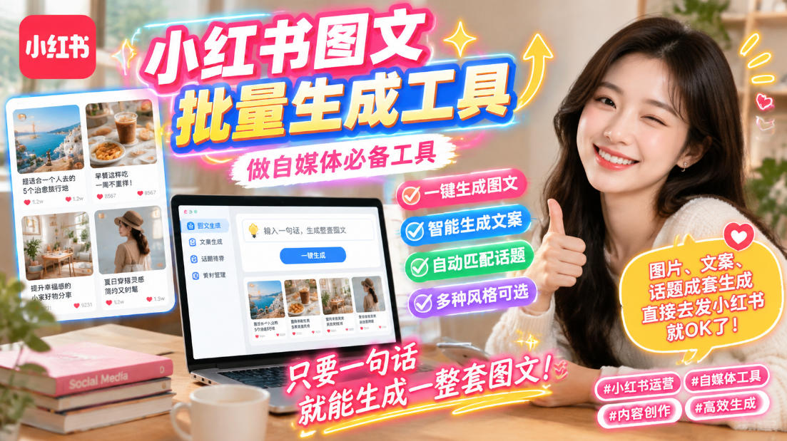 小红书图文批量生成工具，话题、文案、配图一键生成，直接发布，做自媒体必备工具-佰因轻创网