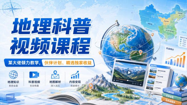 地理科普视频课程,某大佬倾力教学,伙伴计划、精选独家收益-佰因轻创网
