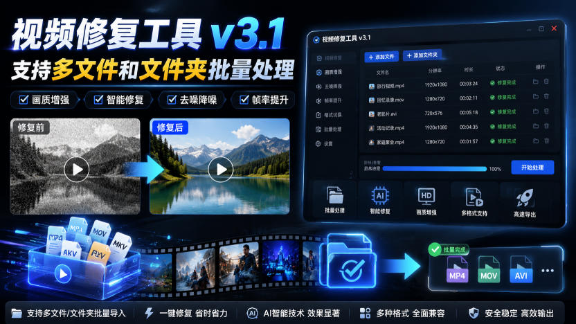 视频修复工具v3.1，支持多文件和文件夹批量处理-佰因轻创网