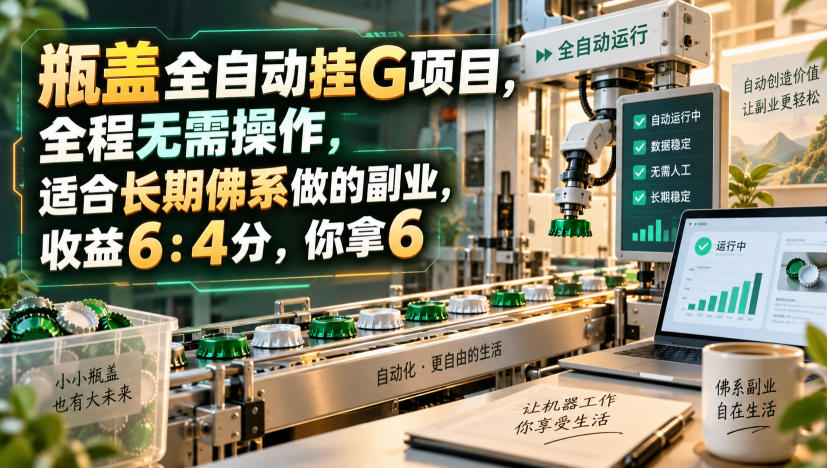 瓶盖全自动挂G项目,全程无需操作,适合长期佛系做的副业,收益6:4分,你拿6【揭秘】-佰因轻创网