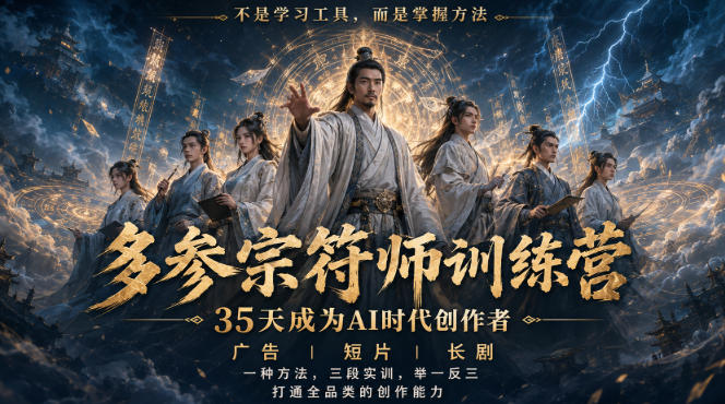 多参宗符师训练营，35天成为AI时代创作者，广告|短片|长剧，一种方法，三段实训，举一反三，打通全品类的创作能力-佰因轻创网
