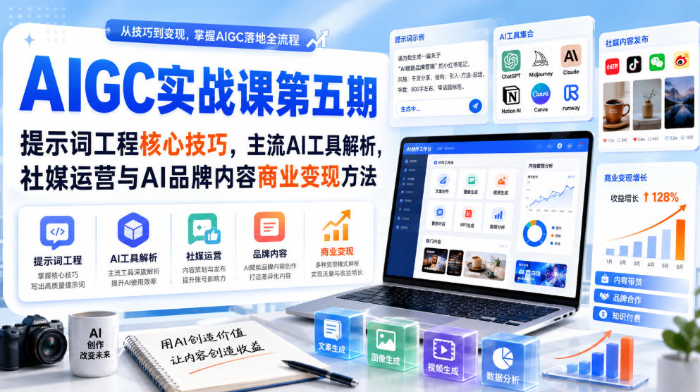 刺猬星球·AIGC实战课第五期，提示词工程核心技巧，主流AI工具解析，社媒运营与AI品牌内容商业变现方法-佰因轻创网