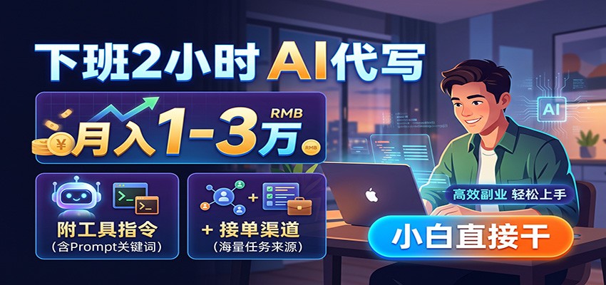 下班2小时AI代写，月入1-3万，附工具指令+接单渠道，小白直接干-佰因轻创网