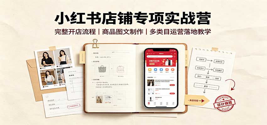 小红书店铺专项实战营：完整开店流程，商品图文制作，多类目运营落地教学-佰因轻创网