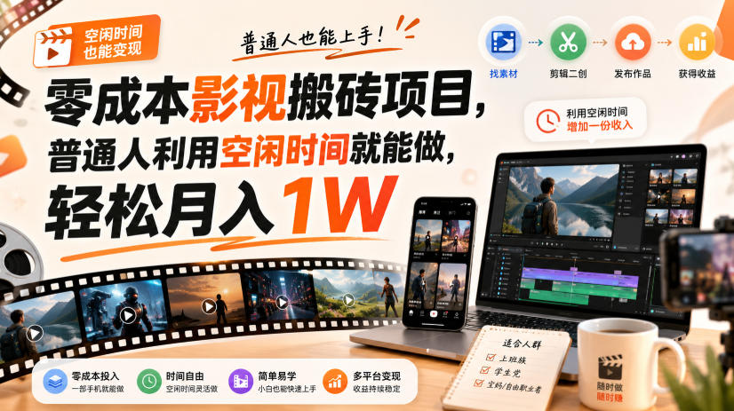 零门槛影视搬砖项目，月入万元，玩法稳定普通人可落地的长期副业！-佰因轻创网
