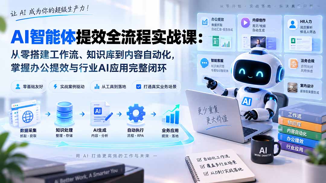 AI智能体提效全流程实战课：从零搭建工作流、知识库到内容自动化，掌握办公提效与行业AI应用完整闭环-佰因轻创网