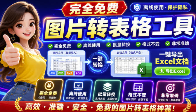 图片表格识别提取工具，支持一键从图片中智能提取表格并导出Excel文件，可离线免网运行，FastTableOCR-佰因轻创网
