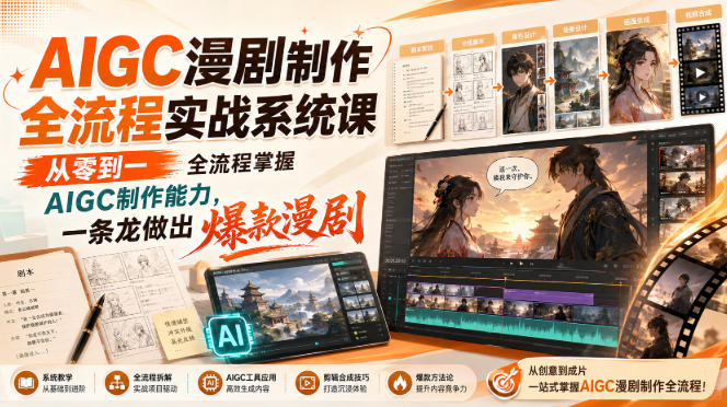 AIGC漫剧制作全流程实战系统课，从零到一全流程掌握AIGC制作能力，一条龙做出爆款漫剧-佰因轻创网
