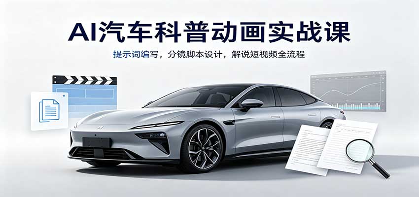 AI汽车科普动画实战课：提示词编写，分镜脚本设计，解说短视频全流程-佰因轻创网