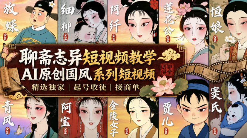 聊斋志异短视频教学，AI原创国风系列短视频，精选独家丨起号收徒丨接商单(更新0818)-佰因轻创网