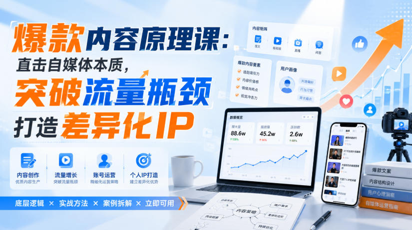 爆款内容原理课：直击自媒体本质，突破流量瓶颈打造差异化IP-佰因轻创网