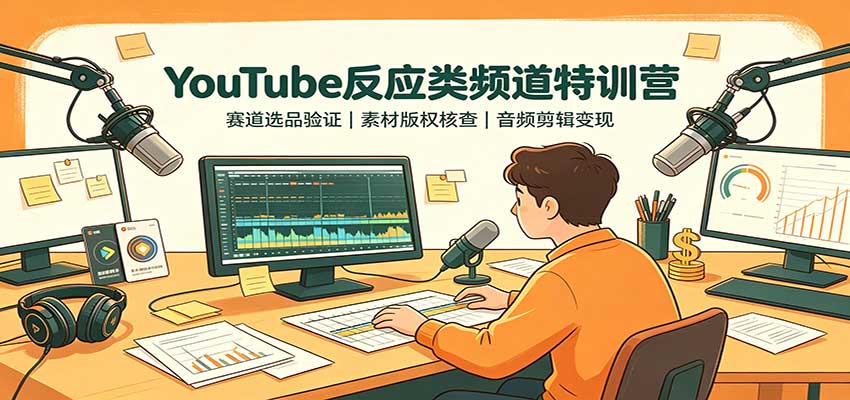 YouTube反应类频道特训营：赛道选品验证，素材版权核查，音频剪辑变现-佰因轻创网