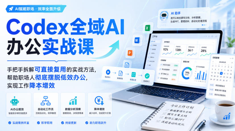Codex全域AI办公实战课，手把手拆解可直接复用的实战方法，帮助职场人彻底摆脱低效办公，实现工作降本增效-佰因轻创网