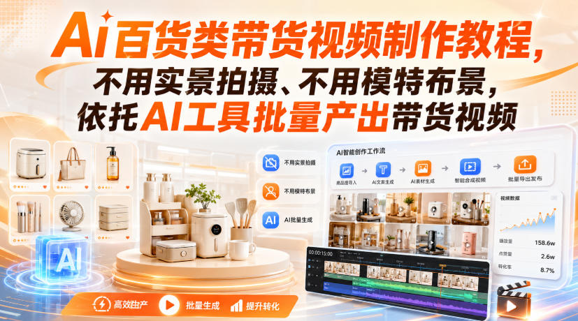 Ai百货类带货视频制作教程，不用实景拍摄、不用模特布景，依托AI工具批量产出带货视频-佰因轻创网