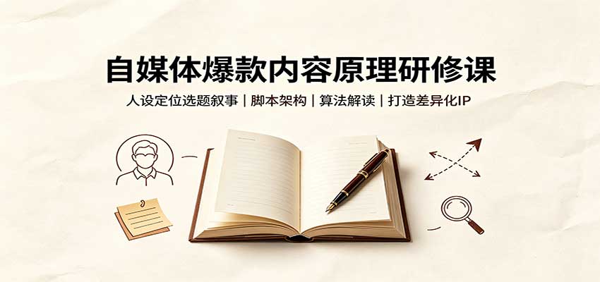 自媒体爆款内容原理研修课：人设定位选题叙事，脚本架构，算法解读打造差异化IP-佰因轻创网