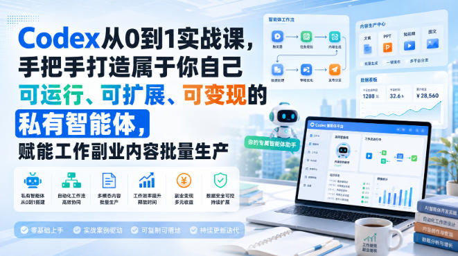 Codex从0到1实战课，手把手打造属于你自己可运行、可扩展、可变现的私有智能体，赋能工作副业内容批量生产-佰因轻创网