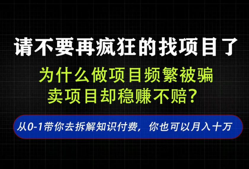 找项目？别傻了！卖项目才是真的一本万利！看完你全都懂了【揭秘】-佰因轻创网