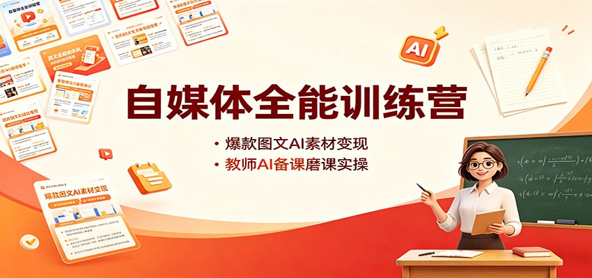 自媒体全能训练营：爆款图文AI素材变现，教师AI备课磨课实操-佰因轻创网