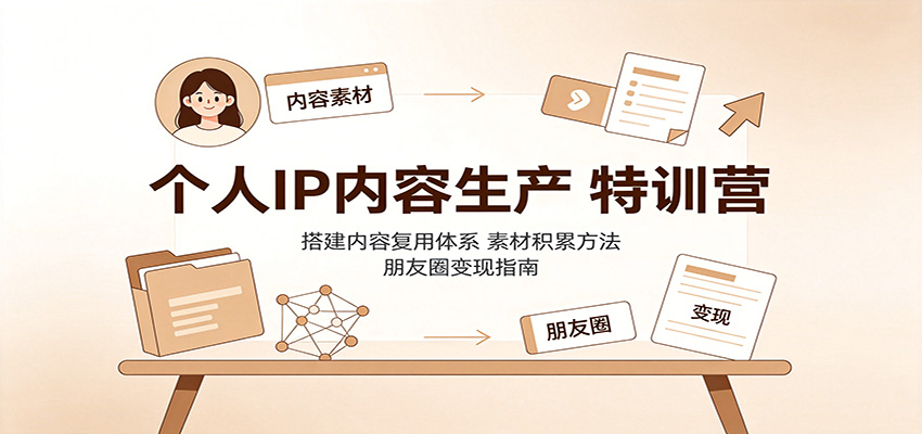 个人IP内容生产特训营：搭建内容复用体系，素材积累方法，朋友圈变现指南-佰因轻创网