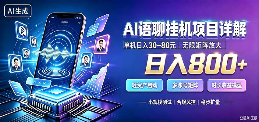 AI语聊挂机，日入800+，适用个人副业，工作室矩阵操作-佰因轻创网