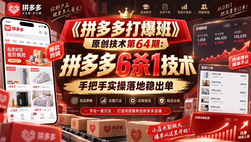 《拼多多打爆班》原创技术第64期：拼多多6杀1技术，手把手实操落地稳出单-佰因轻创网
