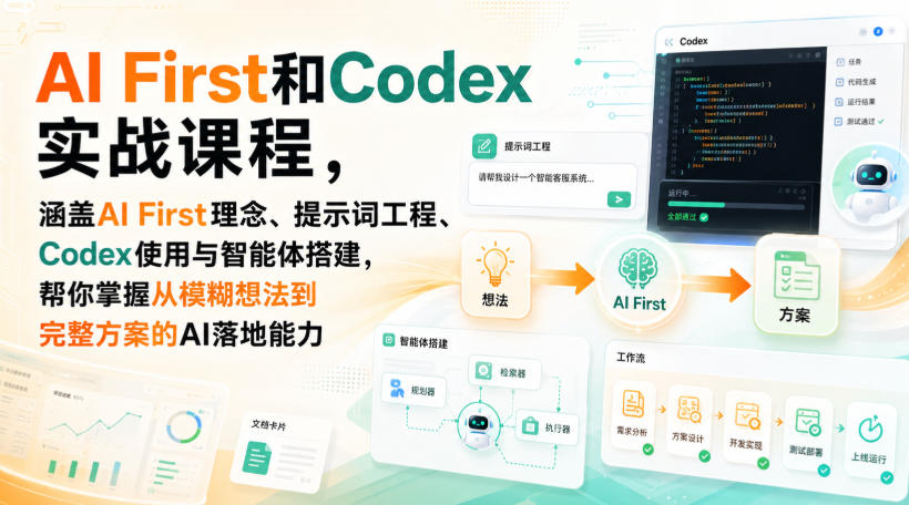 AI First和Codex实战课，涵盖AI First理念、提示词工程、Codex使用与智能体搭建，掌握从模糊想法到完整方案的AI落地能力-佰因轻创网
