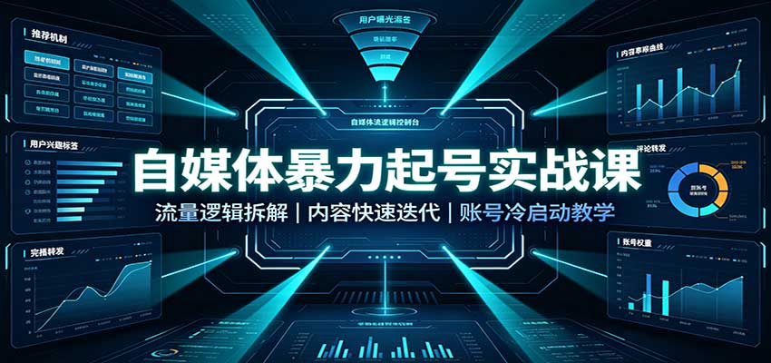 自媒体暴力起号实战课：流量逻辑拆解，内容快速迭代，账号冷启动教学-佰因轻创网