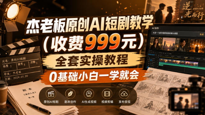 杰老板原创AI短剧教学(收费999元)，全套实操教程，0基础小白一学就会，非搬运技术-佰因轻创网