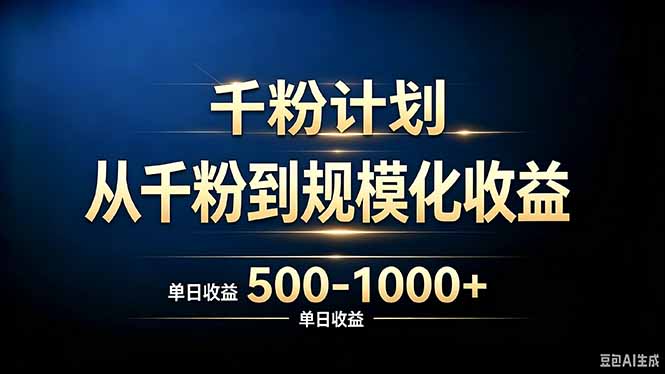 抖音千粉账号计划,从千粉到规模化收益 500-1000+单日收益-佰因轻创网