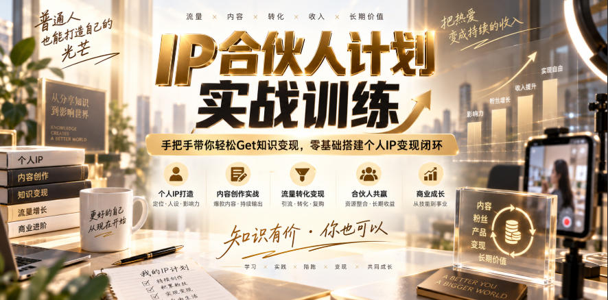IP合伙人计划实战训练，手把手带你轻松Get知识变现，零基础搭建个人IP变现闭环(更新260908)-佰因轻创网