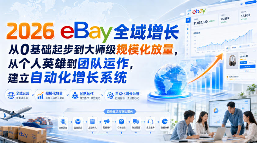 2026 eBay全域增长，从0基础起步到大师级规模化放量，从个人英雄到团队运作，建立自动化增长系统-佰因轻创网