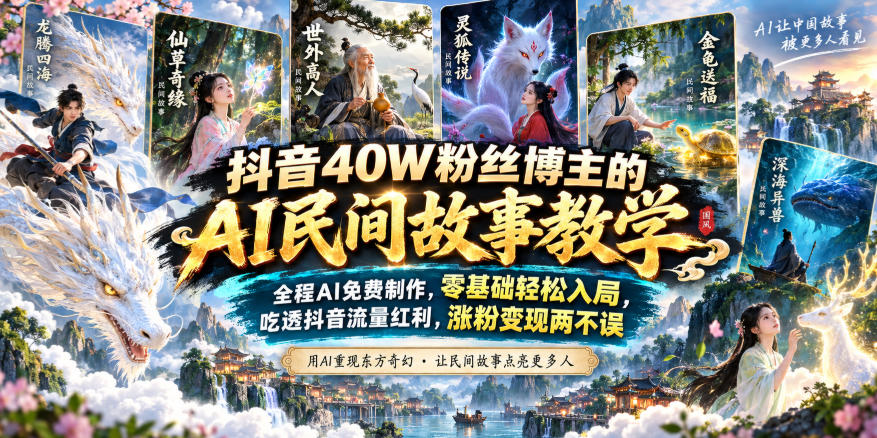 抖音40W粉丝博主的AI民间故事教学，全程AI免费制作，零基础轻松入局，吃透抖音流量红利，涨粉变现两不误-佰因轻创网