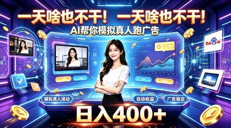 一天啥也不干！AI帮你模拟真人跑广告，稳定日入400+，实现真正被动变现【揭秘】-佰因轻创网