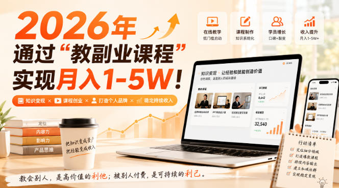 2026年通过“教副业课程”实现月入1-5W！毫无保留的全部教给你，长期稳定【揭秘】-佰因轻创网