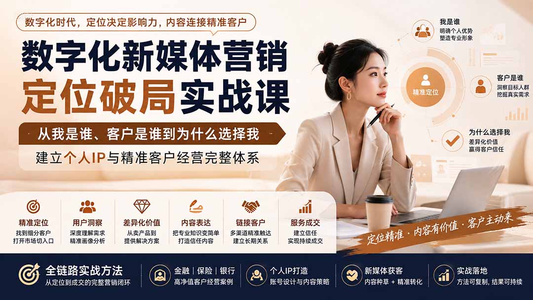 数字化新媒体营销定位破局实战课：从我是谁、客户是谁到为什么选择我，建立个人IP与精准客户经营完整体系-佰因轻创网