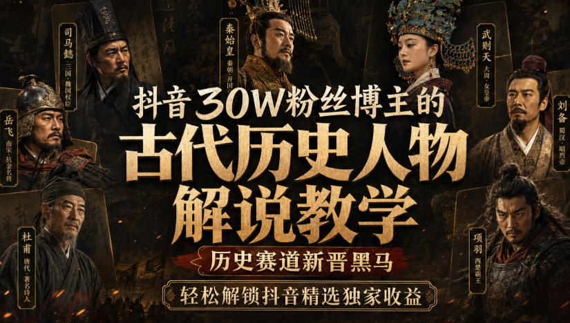 抖音30W粉丝博主的古代历史人物解说教学,历史赛道新晋黑马,轻松解锁抖音精选独家收益-佰因轻创网