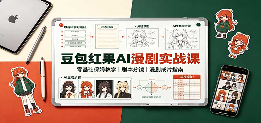 豆包红果AI漫剧实战课：零基础保姆教学，剧本分镜，漫剧成片指南-佰因轻创网