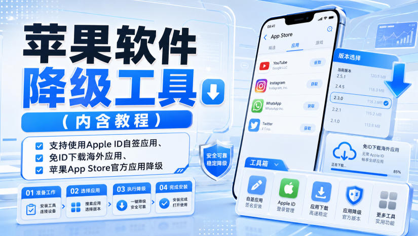 苹果软件降级工具(内含教程),支持使用Apple ID自签应用、免ID下载海外应用、苹果App Store官方应用降级等-佰因轻创网