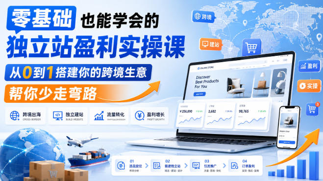 零基础也能学会的独立站盈利实操课，从0到1搭建你的跨境生意，帮你少走弯路-佰因轻创网