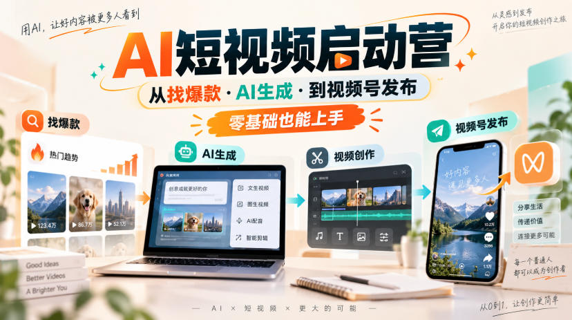 AI短视频启动营，从找爆款·AI生成·到视频号发布，零基础也能上手-佰因轻创网