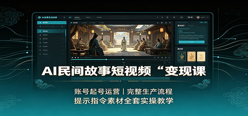 AI民间故事短视频变现课：账号起号运营，完整生产流程，提示指令素材全套实操教学-佰因轻创网