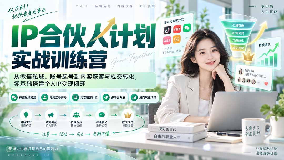 IP合伙人计划实战训练营-更新:从微信私域、账号起号到内容获客与成交转化,零基础搭建个人IP变现闭环-佰因轻创网