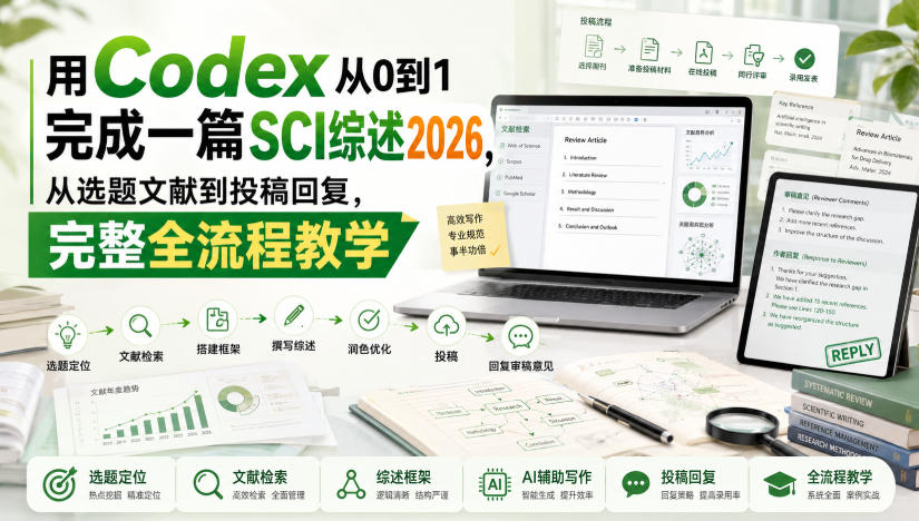 用Codex从0到1完成一篇SCI综述2026，从选题文献到投稿回复，完整全流程教学-佰因轻创网