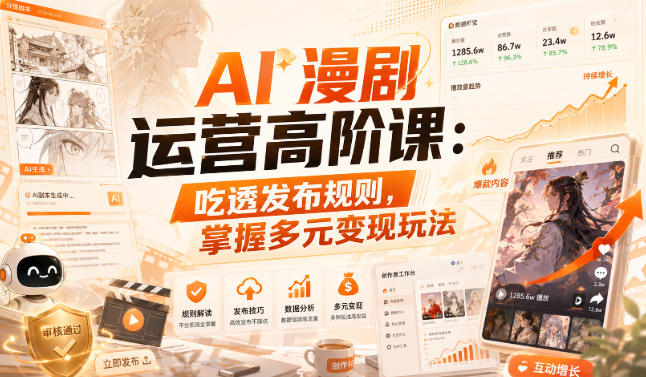 AI漫剧运营高阶课：吃透发布规则，掌握多元变现玩法-佰因轻创网