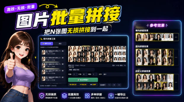 图片批量拼接，把N张图无损拼接到一起，支持横向、竖向、自定义等功能-佰因轻创网